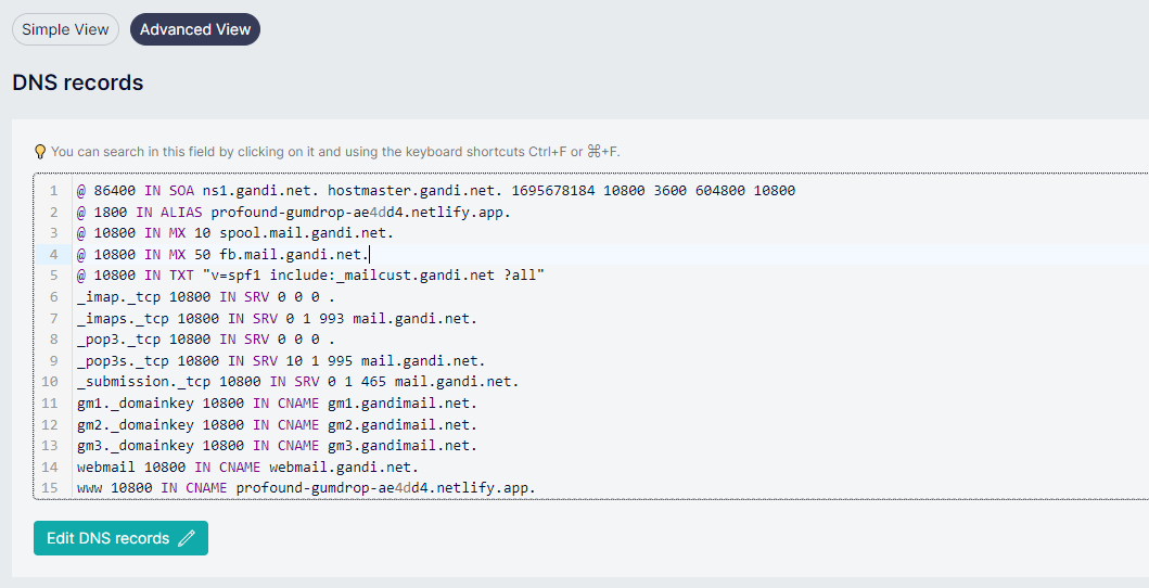 Gandi DNS Records